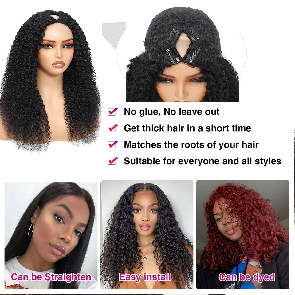 16-34Inch Kinky Straight U Part Wig Glueless Wig Human Hair Yaki Straight Ready To Wear Remy Hair Wigs V Part Wig No Lace Wigs