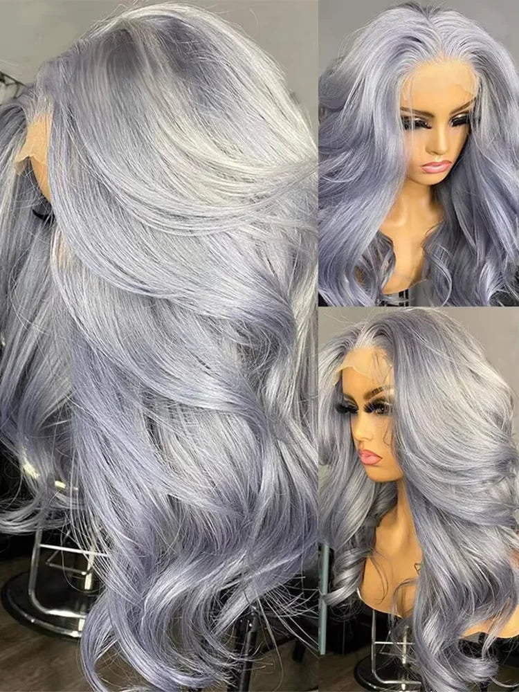 Grey Wigs 100% Raw Vietnamese Human Hair Wigs Body Wave Silver Lace Front Human Hair Wigs For Women Gray 13x6 HD Lace Wigs