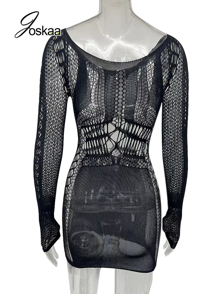 Hollow Out Summer Dresses Casual Women 2022 Fashion Beach Strench See Through Sexy Design Underwear Clubwear Dress