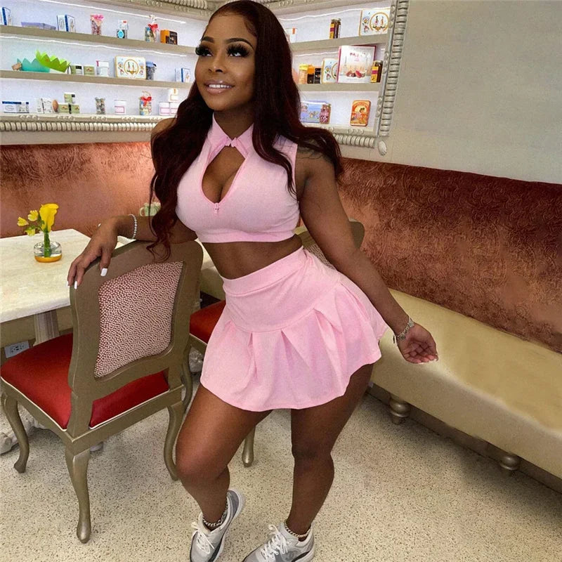 Streetwear Casual Sporty Crop Top and Skirt Sets Two Piece Set for Women Sweat Suit Party Club Outfits Matching Sets Tracksuit