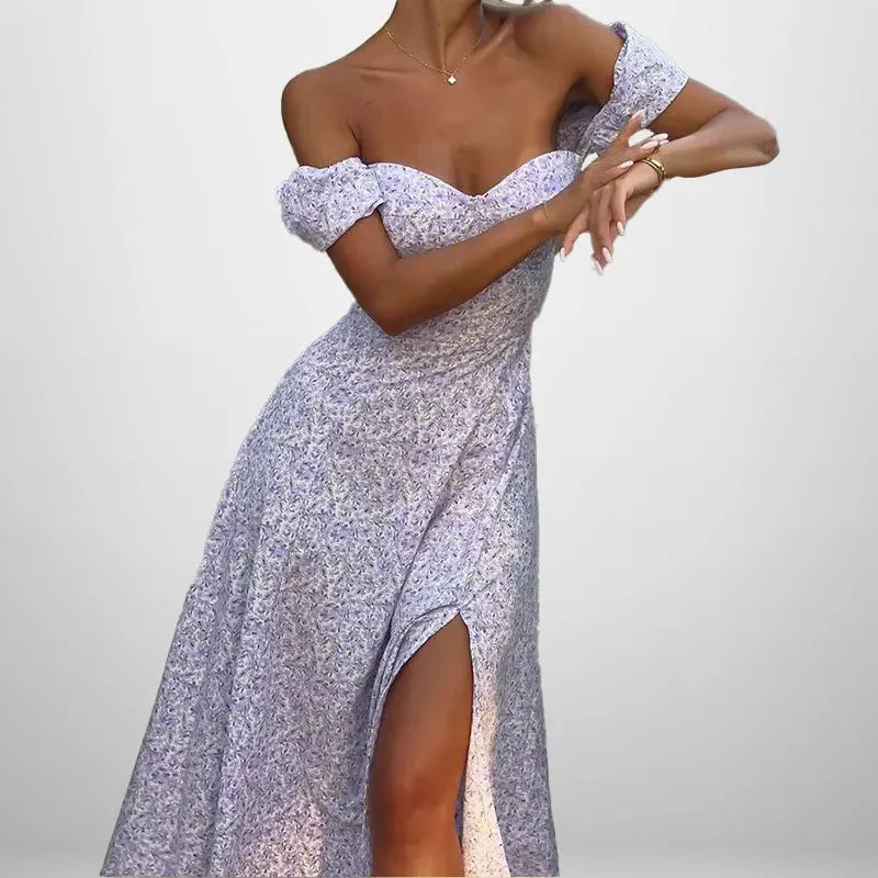 New Summer Women's Fashionable Temperament Elegant Printed High Waisted Slit Shoulder Backless A-line Jumpsuit Long Skirt