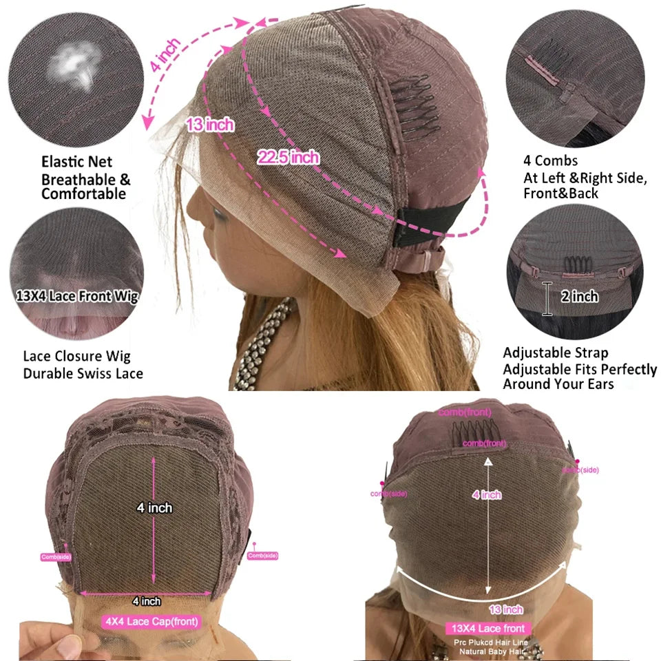 Straight Highlight Ombre Human Hair Lace Front Wigs 13x4 13x6 HD Lace Wigs Pre Plucked for Black Women Honey Blonde Colored Wig