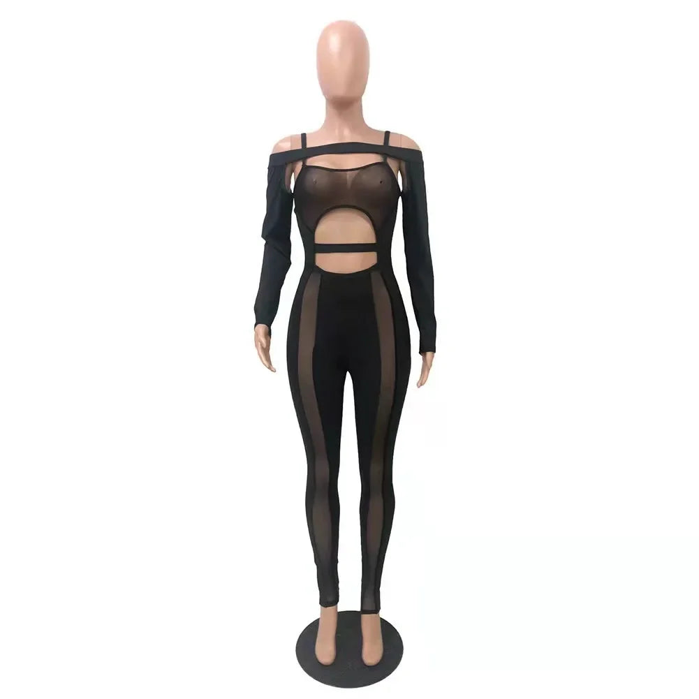 Sexy Hollow out Bodycon Onesie New Arrival Autumn Nightclub Wear Comfortable Chinese Brand Women's Jumpsuits Short Pants