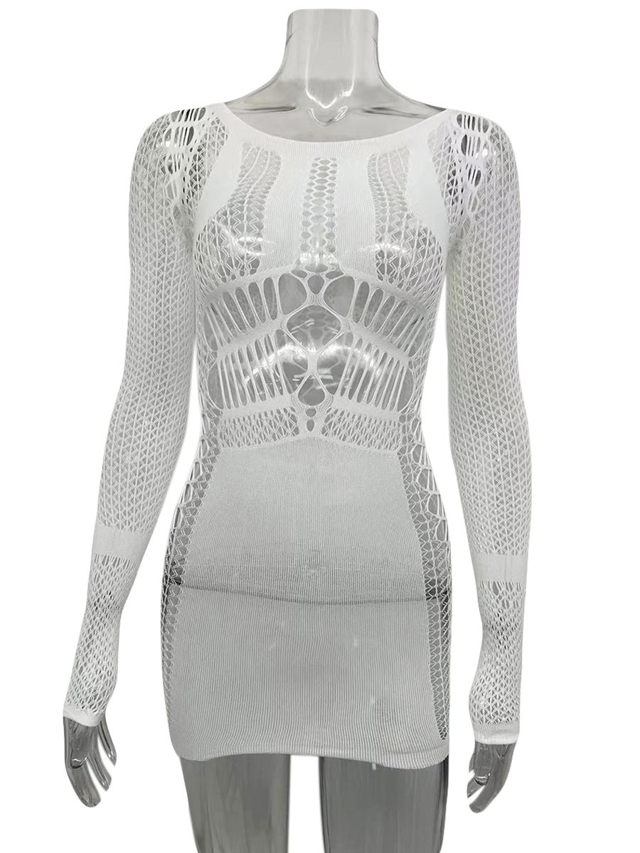 Hollow Out Summer Dresses Casual Women 2022 Fashion Beach Strench See Through Sexy Design Underwear Clubwear Dress