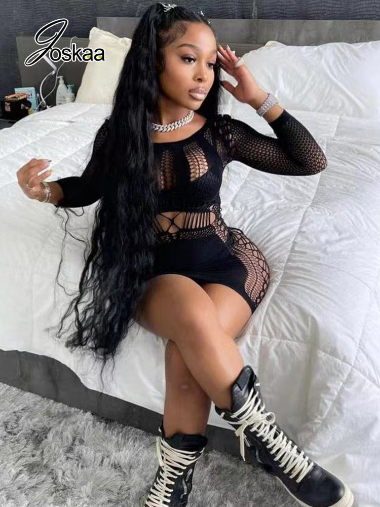 Hollow Out Summer Dresses Casual Women 2022 Fashion Beach Strench See Through Sexy Design Underwear Clubwear Dress