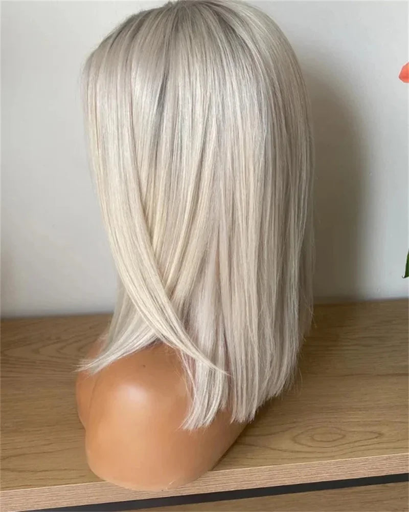 White Blonde Lace Front Wig 13x4 HD Clear Invisible Skin Top Lace wigs for Women Short Bob Wig Icy Color Silky Straight Cosplay