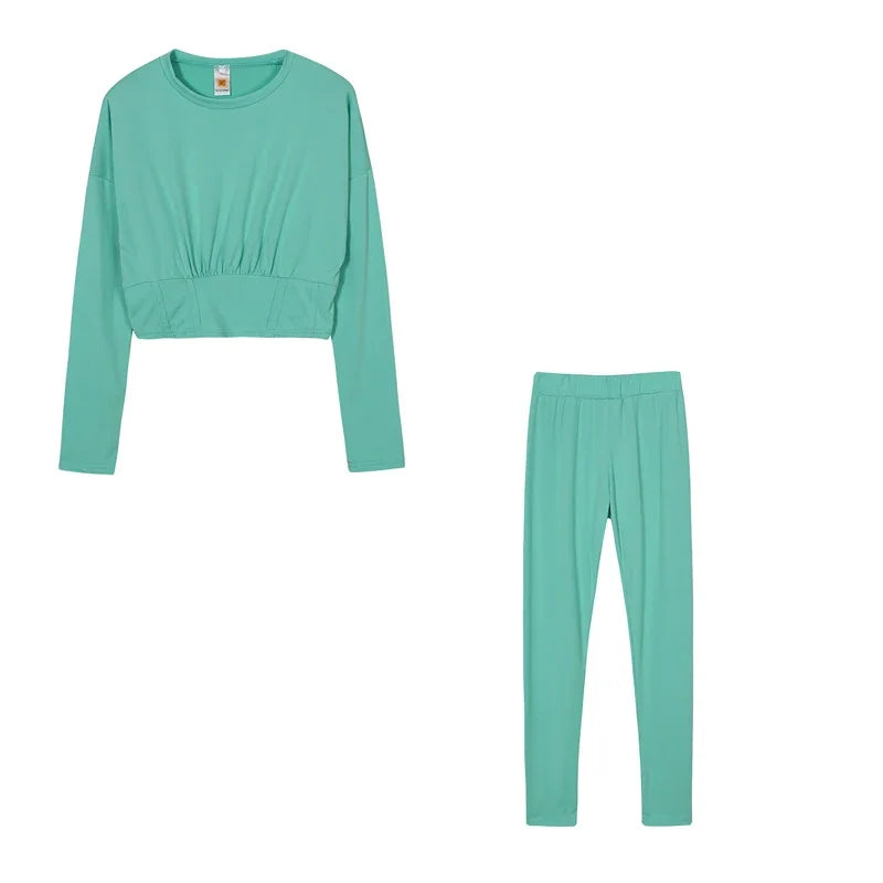 2023 New AutumnWomen's Pure Color Sports Waist Suit Fashion Casual Two-piece Set