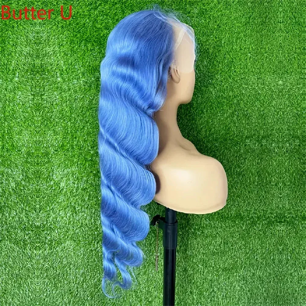 Blue Body Wave Lace Front Human Hair Wigs 13x4 HD Transparent Lace Frontal Wigs For Women Prepucked Lace Wigs Bleach Knots