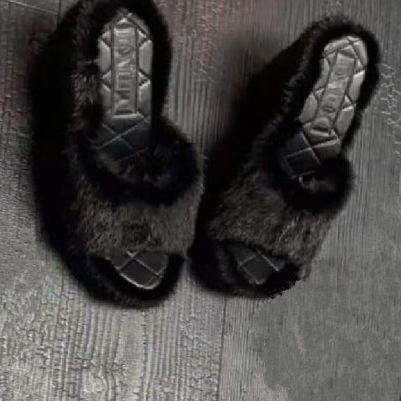 feminine high-heeled fur drag outdoor all-match shoes slippers round head wedges with mink fur ms slippers