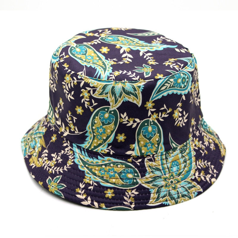 Unisex Cotton Bucket Hat Men Women Cashew Flowers Double-Sided Sun Cap Summer Panama Fashion Fold Sun Fishing Fisherman Hats