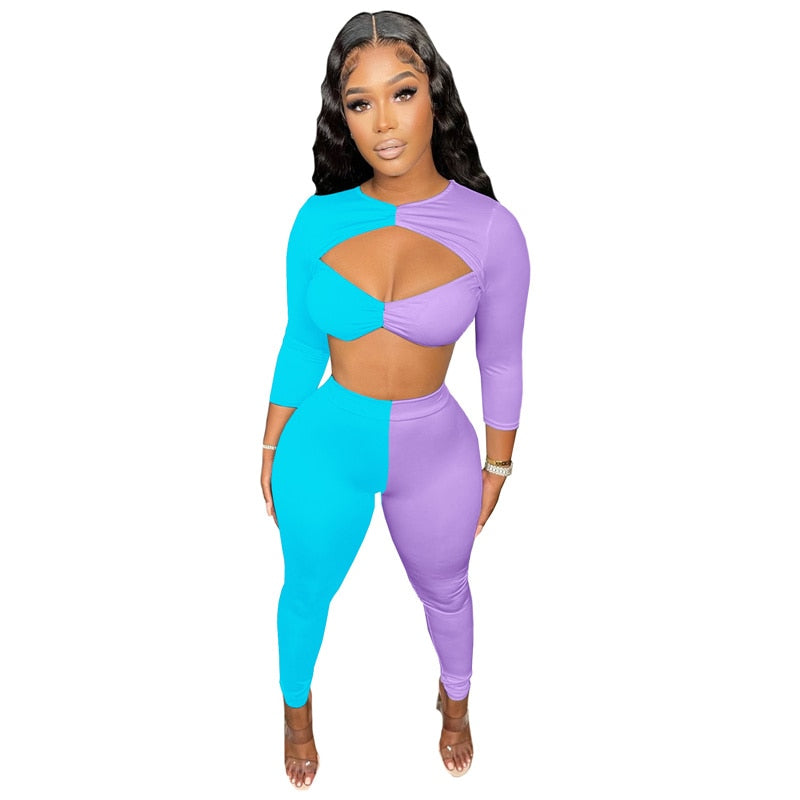 Color Block Patchwork Two Piece Set