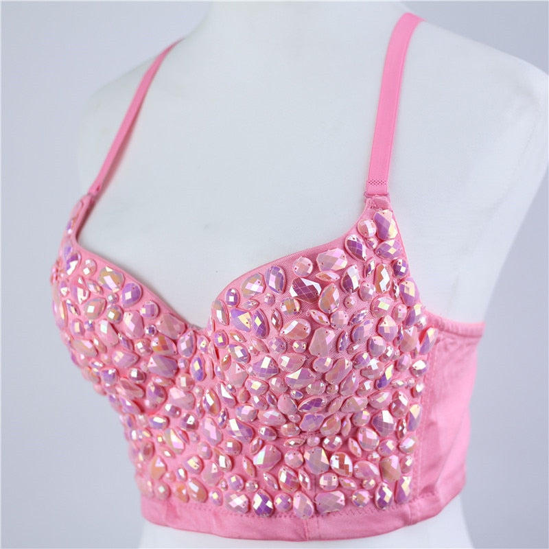 Pink Crystal Women Sexy Spandex Crop Top