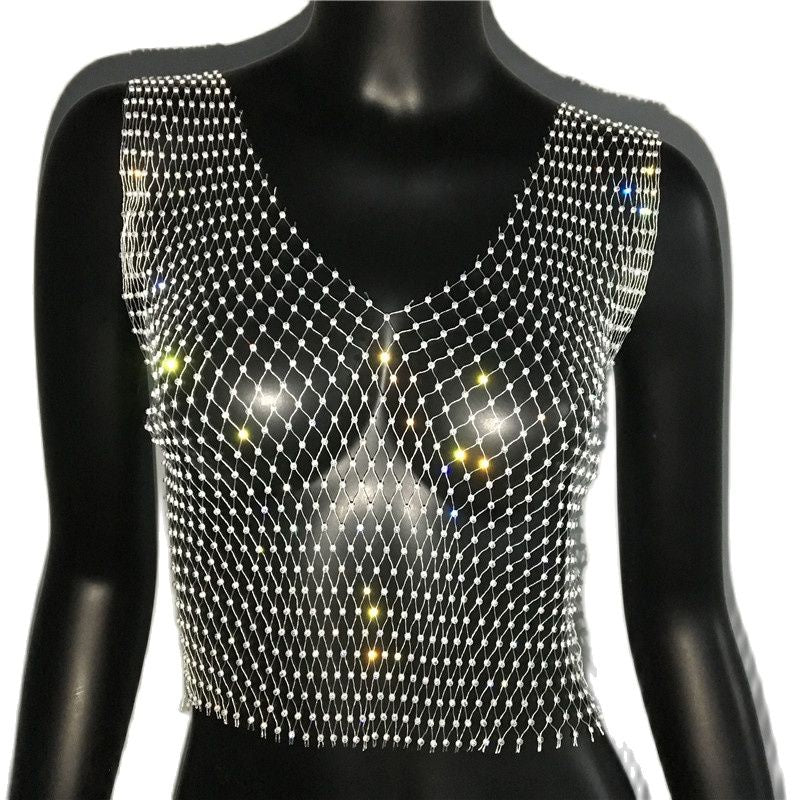 FestivalQueen Diamonds Mesh Cropped Tank Top