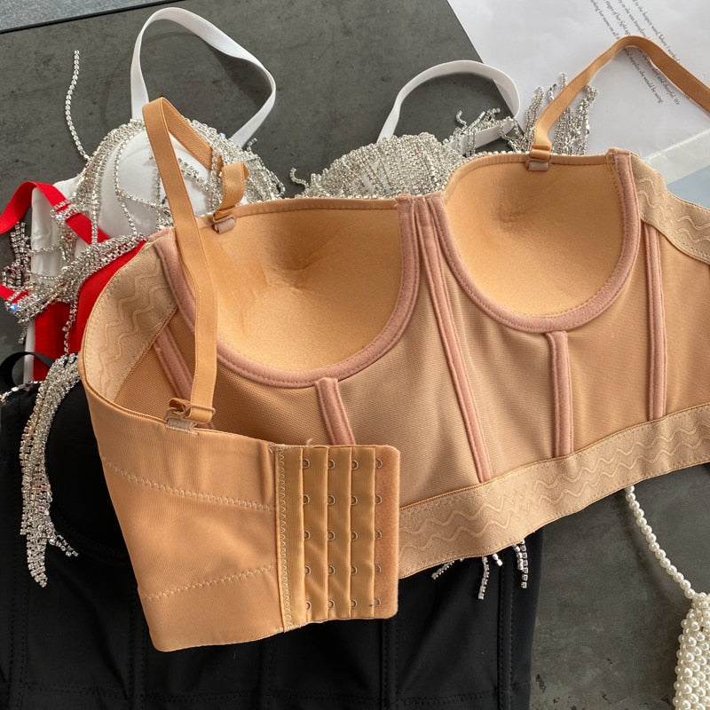 Tassel Rhinestone Camisole Sexy Padded Dance Crop Top