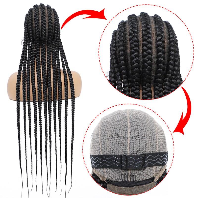 FROST HUMAN HAIR COLLECTION 36 Inches Full Lace Box Braided Wig Cornrow Braids Lace Wigs Synthetic 360 Knotless Box Braids Lace Front Wigs for Black Women