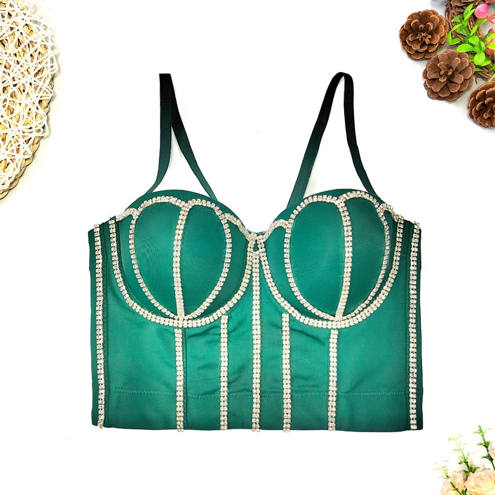 Handmade Women Glitter Diamante Crop Top