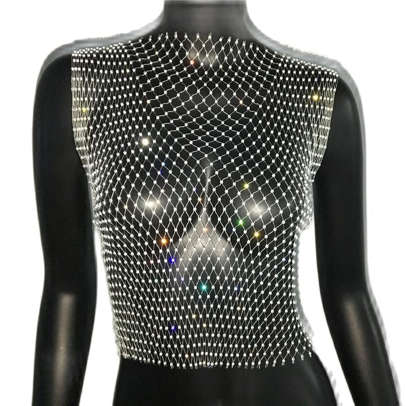 FestivalQueen Diamonds Mesh Cropped Tank Top