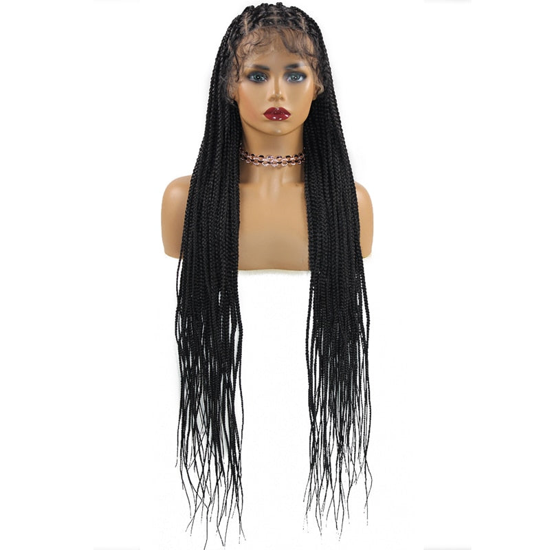 FROST HUMAN HAIR COLLECTION 36‘’ Full Lace Box Braid Lace Front Wig Super Long Criss Cross Knotless Braids Wig Ombre Synthetic Braided Wigs for Black Women
