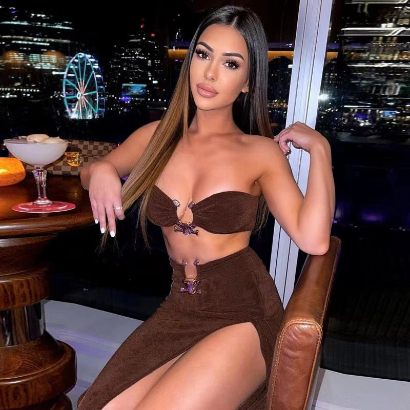 Fashion Party Split Two Piece Dress Set Elegant