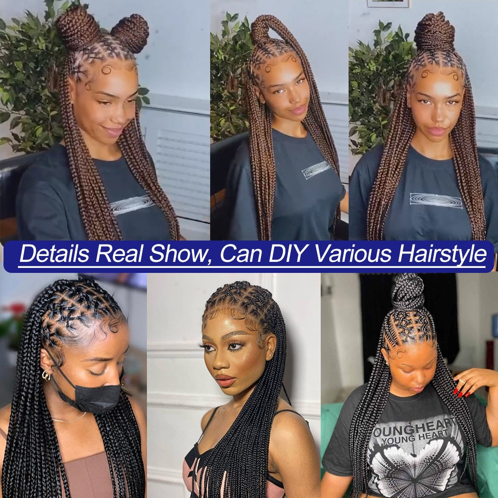 FROST HUMAN HAIR COLLECTION 36‘’ Full Lace Box Braid Lace Front Wig Super Long Criss Cross Knotless Braids Wig Ombre Synthetic Braided Wigs for Black Women