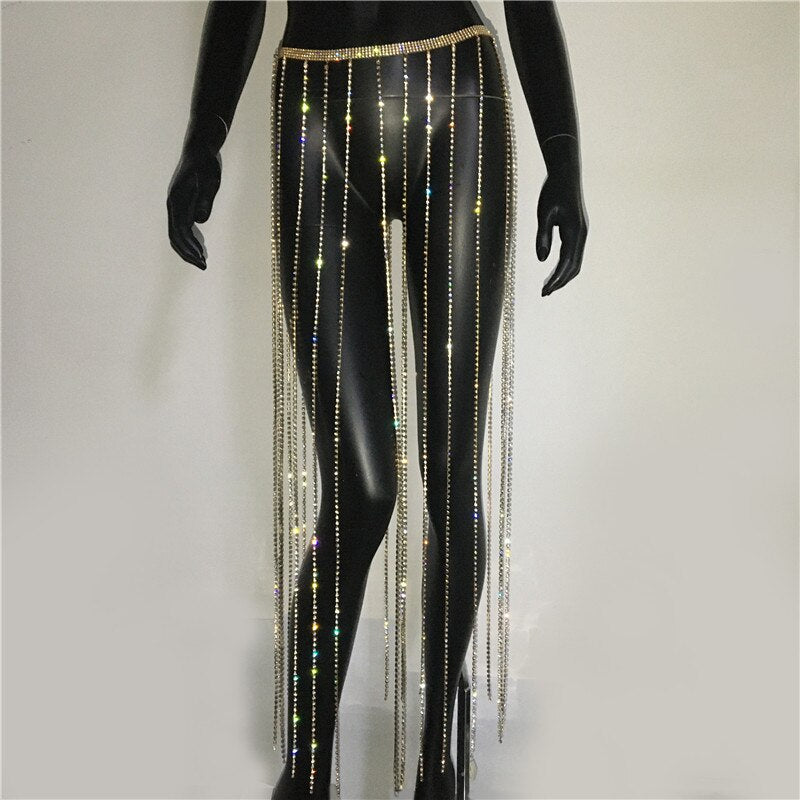 Glitter Rhinestone Long Tassel Skirts
