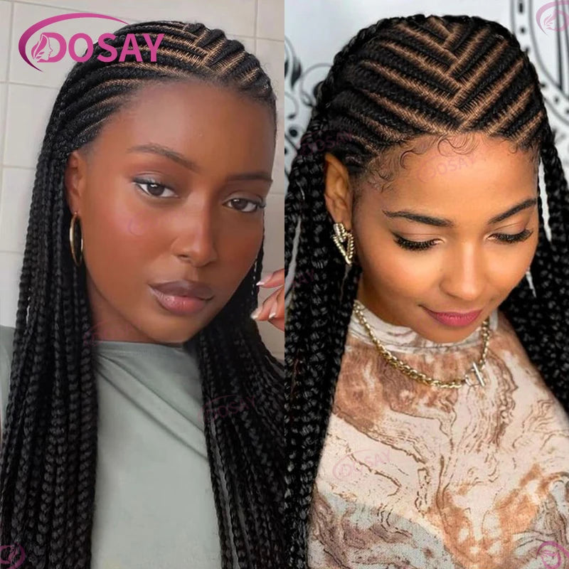 Synthetic Tribal Braided Wigs For Black Women 36" Full Lace Front Wig Braid African Hair Cornrow Braids Lace Wigs Braided Wigs