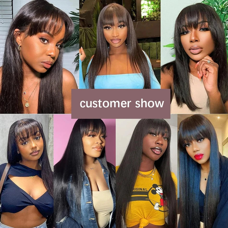 Straight Human Hair Wigs With Bangs Full Machine Made Wig Cheap Brazilian Hair Wigs Short Bob  Wigs 3x1 HD Lace Wigs
