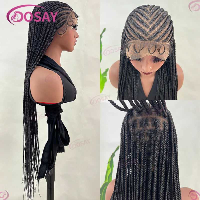 Synthetic Tribal Braided Wigs For Black Women 36" Full Lace Front Wig Braid African Hair Cornrow Braids Lace Wigs Braided Wigs