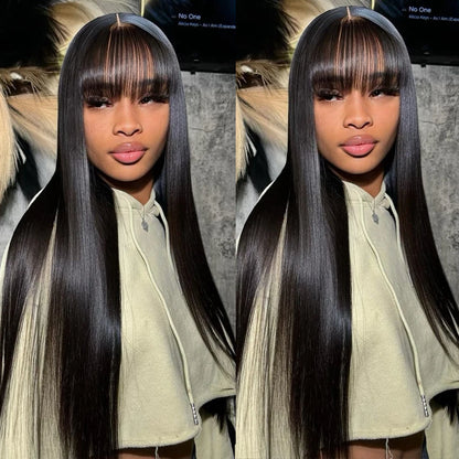 Straight Human Hair Wigs With Bangs Full Machine Made Wig Cheap Brazilian Hair Wigs Short Bob  Wigs 3x1 HD Lace Wigs