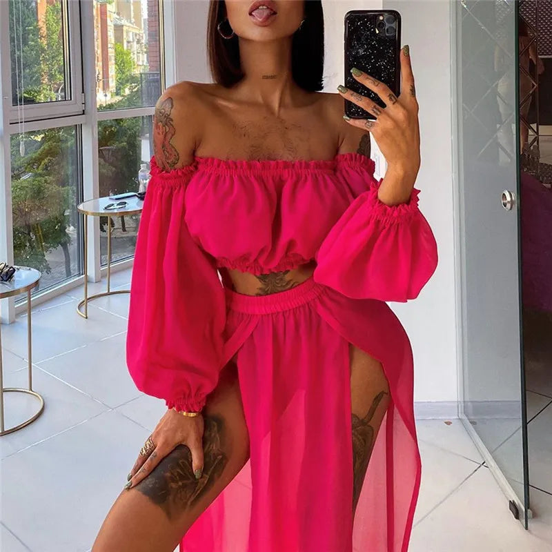 Mesh Sheer Beach Cover-Ups Women Beach Bikini Dress See-Through Long Sleeve Crop Tops Beach Dress For Women