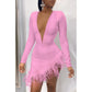 Women Winter Mini Dress 2025 O-Neck Mesh Feather Patchwork Sexy Night Club Party Bandage Street Bodycon Dresses