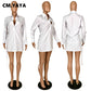 CM.YAYA Women Mini Dress Solid Shirring Stretchy Straight Dresses Office Lady Fashion Sexy Vestidos Single Breasted Clothes Fall