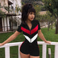 Casual Striped Bodysuits Summer Playsuits Bodycon Jumpsuit Shorts for Women Short Sleeve Turtleneck Zipper Romper