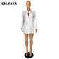 CM.YAYA Women Mini Dress Solid Shirring Stretchy Straight Dresses Office Lady Fashion Sexy Vestidos Single Breasted Clothes Fall