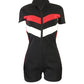 Casual Striped Bodysuits Summer Playsuits Bodycon Jumpsuit Shorts for Women Short Sleeve Turtleneck Zipper Romper
