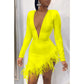 Women Winter Mini Dress 2025 O-Neck Mesh Feather Patchwork Sexy Night Club Party Bandage Street Bodycon Dresses