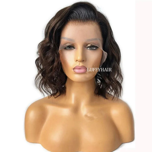 Brown Color Silk Base Full Lac Wig Short Wave Virgin Brazilian Human Hair 5x4.5 Silk Top Full Lace Wigs Pre Plucked