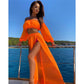 Mesh Sheer Beach Cover-Ups Women Beach Bikini Dress See-Through Long Sleeve Crop Tops Beach Dress For Women