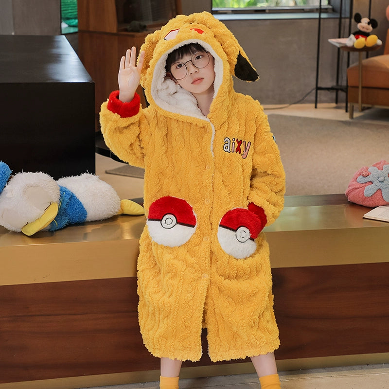 Boys Coral Velvet Night-Robe Autumn and Winter Thickened Heattech Children's Long Pajamas Boy Teen Bathrobe 2024 New Arrival