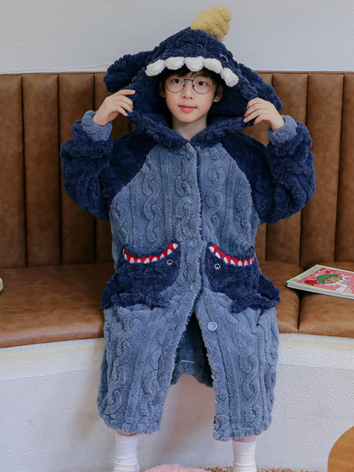 Boys Coral Velvet Night-Robe Autumn and Winter Thickened Heattech Children's Long Pajamas Boy Teen Bathrobe 2024 New Arrival