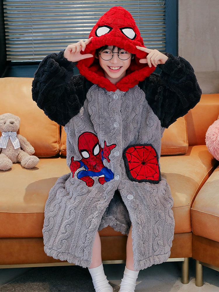 Boys Coral Velvet Night-Robe Autumn and Winter Thickened Heattech Children's Long Pajamas Boy Teen Bathrobe 2024 New Arrival