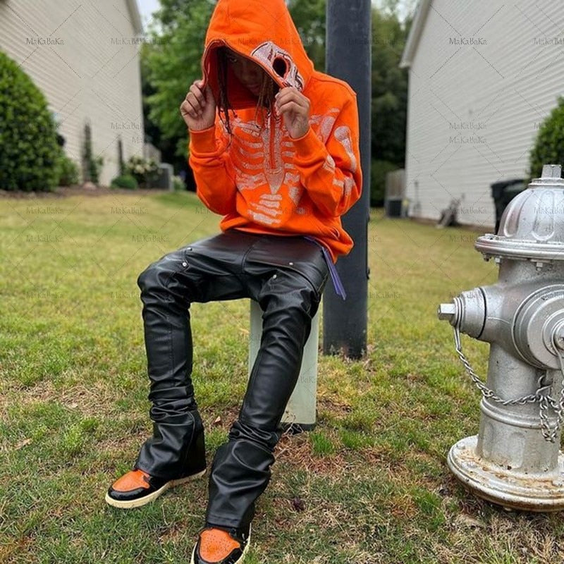 Y2k Man Clothing Rhinestone Skeleton full zip Oversized Sweatshirts Goth Zip Up Hoodies Grunge Hooded Jacket Streetwear