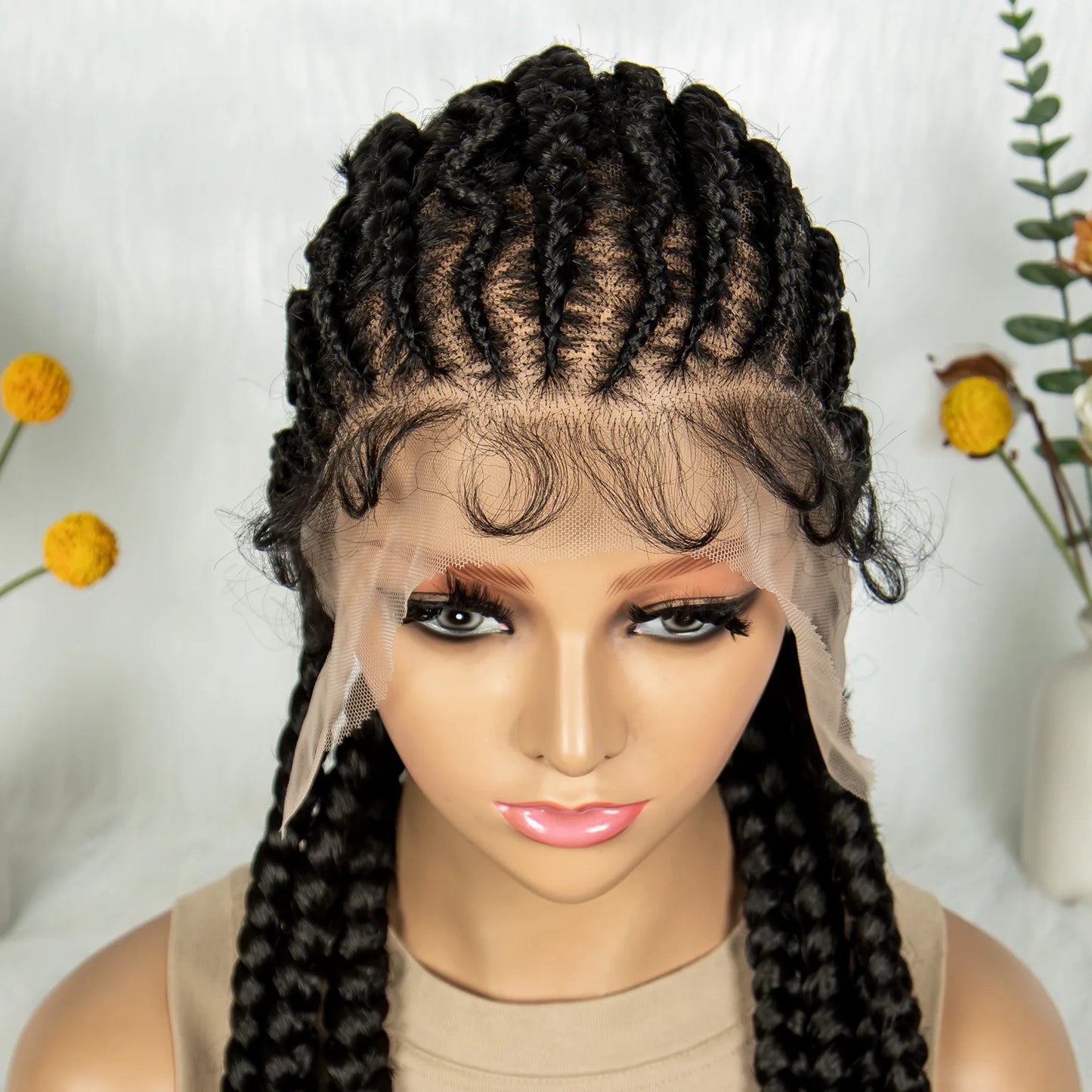 36inches Full Lace Cornrow Braided Wigs Synthetic Kontless Braids Wig Lace Frontal Braided Lace Wigs for Black Women