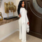 Women's Set Ruched One Shoulder Sleeve Crop Top and Wide Leg Pants Suits Street 2024 Two 2 Piece Set Outfit Tracksuit