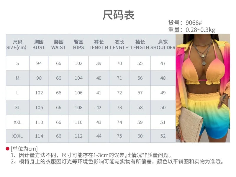 3 Pieces Women Stes 2024 New Sexy Floral Leaf Printed Halter shirt+shorts Three Pieces Sets women's Clothing GHH9068