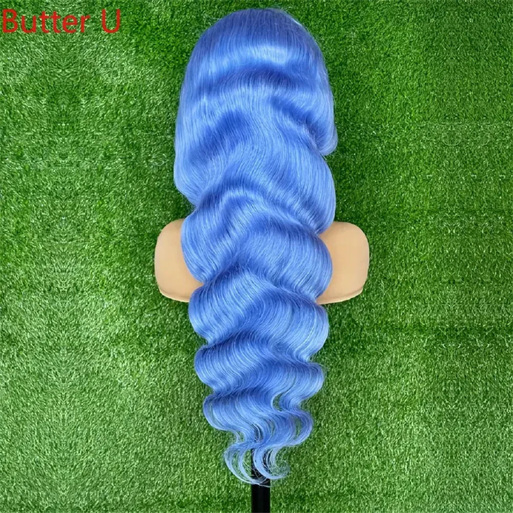 Blue Body Wave Lace Front Human Hair Wigs 13x4 HD Transparent Lace Frontal Wigs For Women Prepucked Lace Wigs Bleach Knots