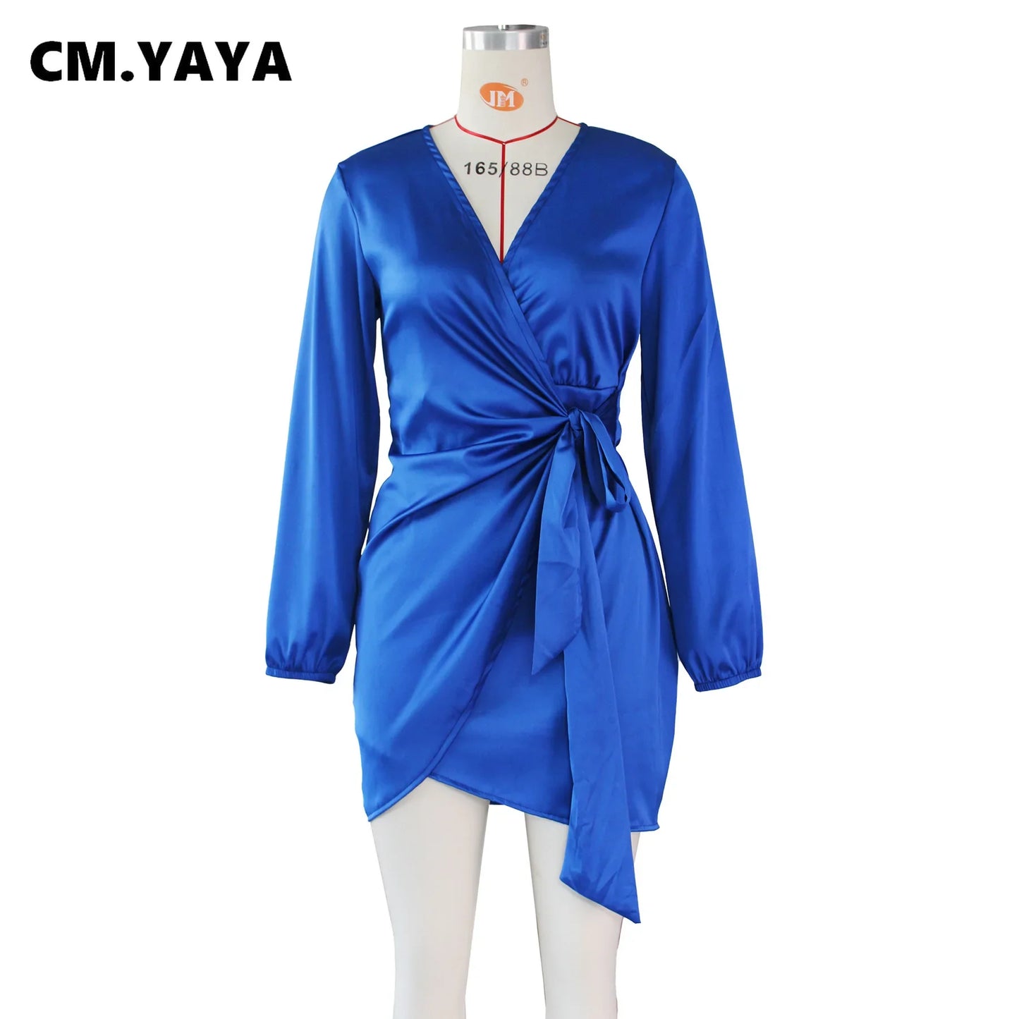 CM.YAYA Women Long Sleeve Lace Tie Up V-neck Irregular Dress Sexy Night Party Autumn Winter A-line INS Mini Dresses