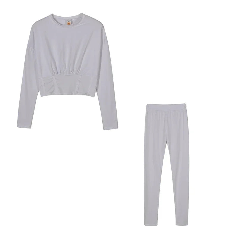2023  New  AutumnWomen's Pure Color Sports Waist Suit Fashion Casual Two-piece Set