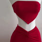 Strapless Backless Crop Top High Waist Skirt 2 Piece Set Women Summer Sexy Slim Fit Split Midi Dress Tube Suits Party Club Sets