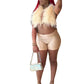 Luxury Fur Patchwork 2 Pieces Set for Woman Outfit Summer 2025 New Tank Top and Stretch Shorts Midnight Club Wear Party Suits